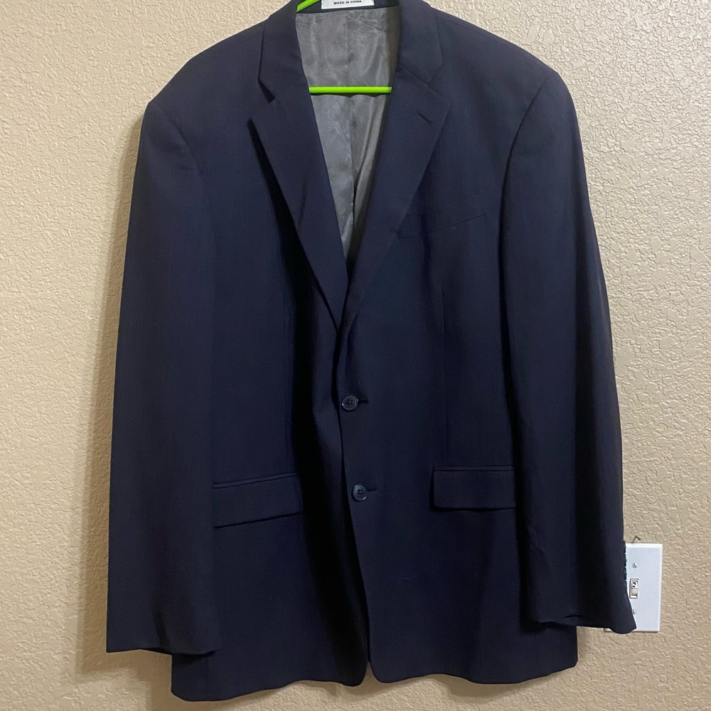 Kenneth Cole NY Mens Navy Blue Textured Striped Suit Coat Blazer Jacket 42R Wool